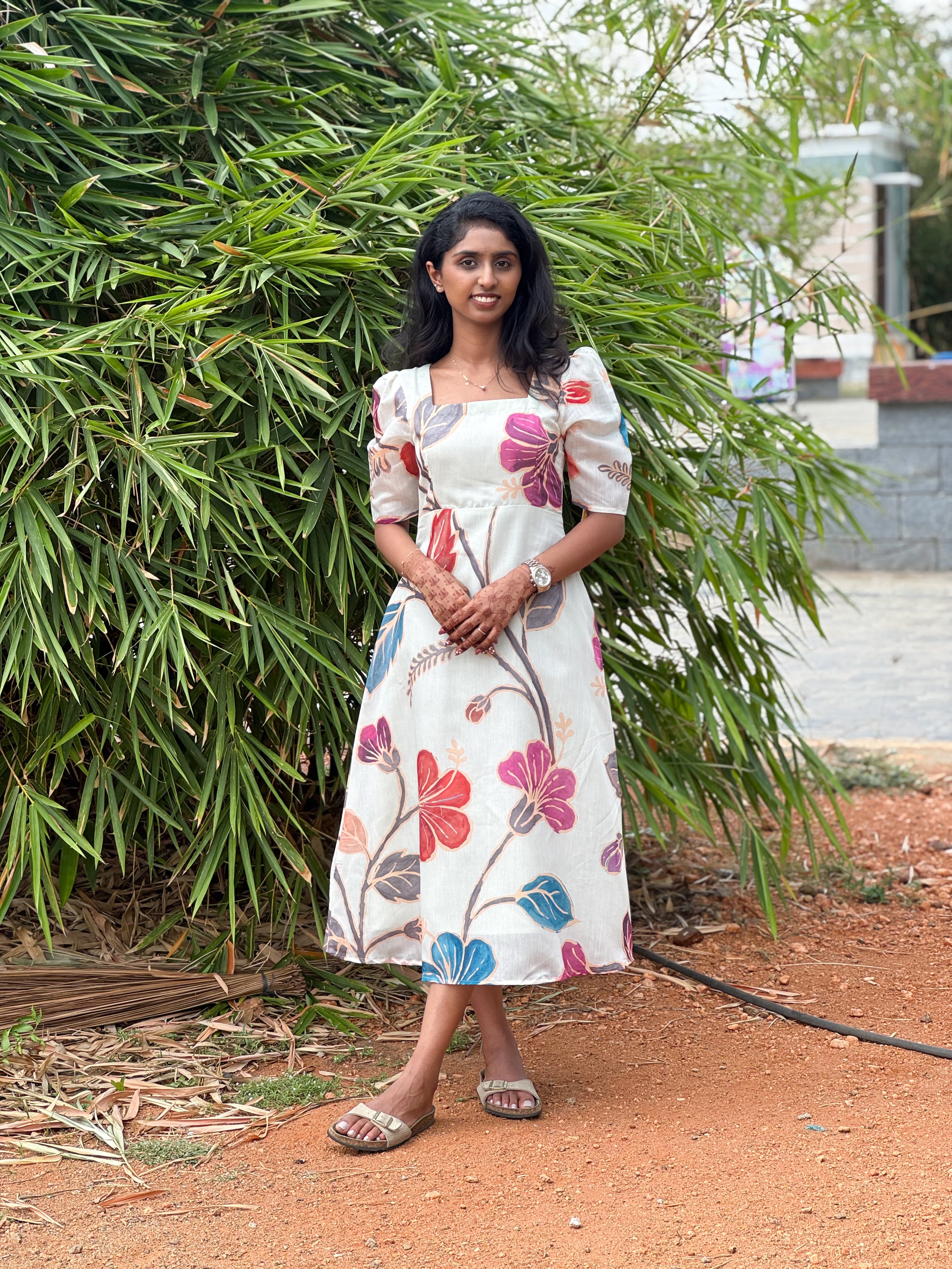 White Floral Aline Dress
